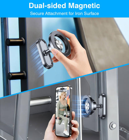 Coolpow Dual Magnetic Phone Holder for Gym Mag Safe Phone Holder【Strong Magnet】 Gym Phone Holder Camera Mount for Gym Accessories for Women Attach to Metal Surface with iPhone 17 Pro Max 16 15 14 13