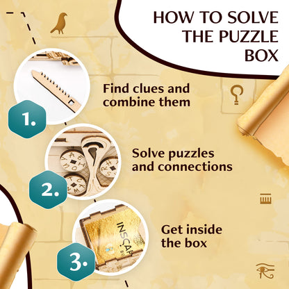 INSCAPE Pharaoh´s Secret Puzzle Box - Escape Room in A Box for Adults - Cluebox - Mind Puzzles for Adults - Puzzle Boxes with Hidden Compartments - Wooden Puzzle Box - Birthday Gift Gadget
