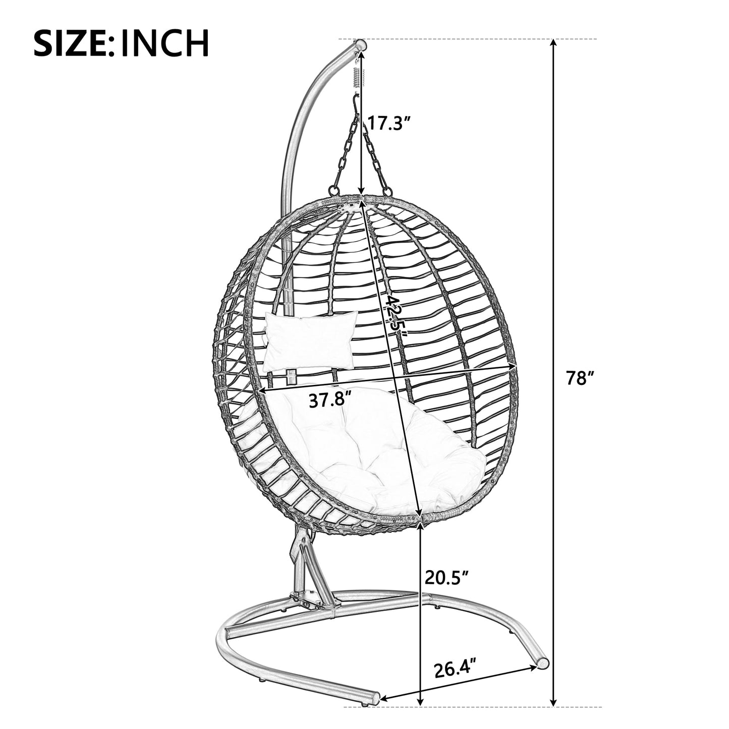 Merax Folding Hanging Egg Chair with Stand, Indoor Outdoor Wicker Hammock Swing Chair with Adjustable Anti-Slip Feet for Balcony, Bedroom, Garden