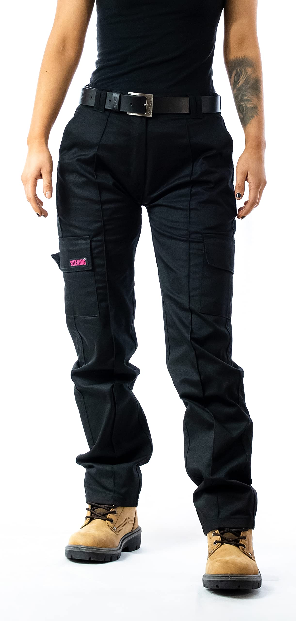 SITE KING Ladies Cargo Combat Work Trousers Size 8 to 22 (12 / Regular Leg, Black)