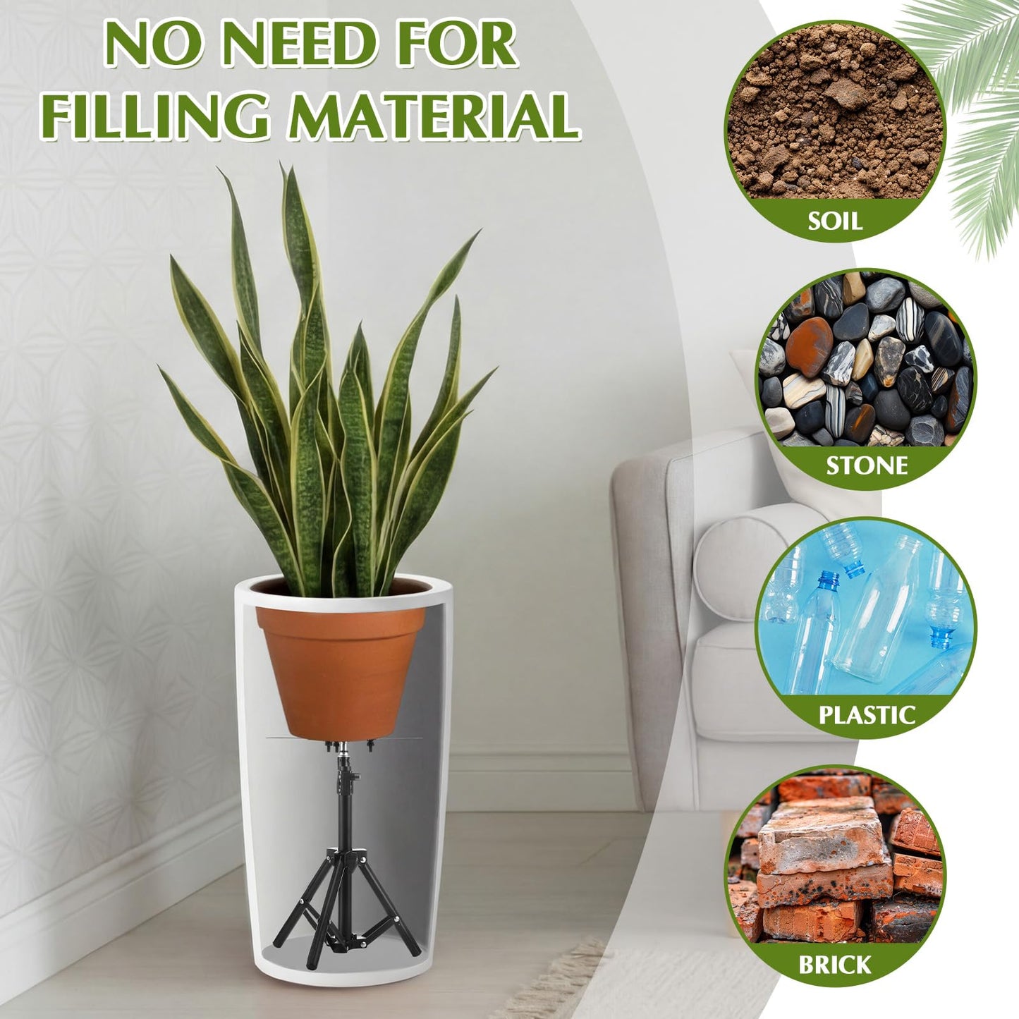 Otoolling 2 Pcs Adjustable Planter Risers for Inside Pots Metal Plant Inserts Fillers for Large Flower Pots Tall Tapered Planter Lift Stand for Indoor Outdoor Tall Containers (12-21" Rise, 4-12" Top)