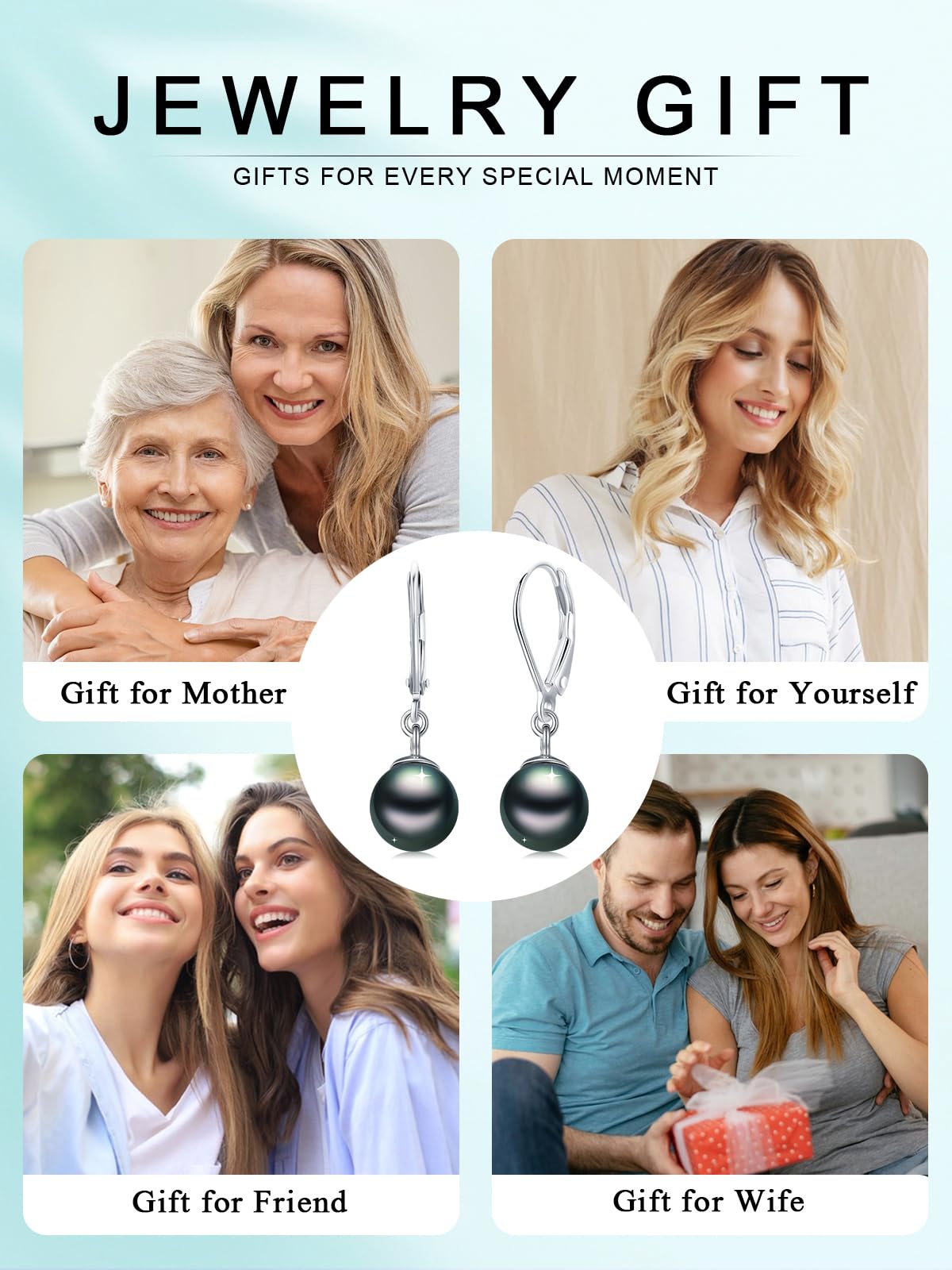 KANNSOAR Tahitian Black Pearl Earrings 18K White Gold Plated 925 Sterling Silver Black Pearl Leverback Hoop Drop Earrings Jewelry Gift for Women Wife Birthday