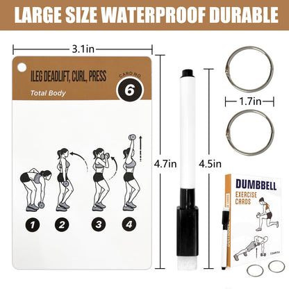 Dumbbell Cards for Women & Men-50 Dumbbell Workout Cards，Includes 2 Rings& Dry-Erase for Easy Organization-Home, Gym or Studio (Dumbbell)