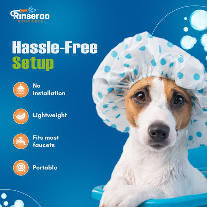 Rinseroo Ultra-Flex Slip-on Dog Shower Hose Adapter, Portable Hose Attachment with Sprayer Pet Shower Head Attachment Tub Spout 5 Foot Hose, No Installation for Quick Rinsing