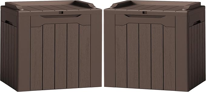 Flamaker 2 Pack Deck Box 31 Gallon Waterproof Resin Storage Box with Lid Indoor Outdoor Delivery Box Storage Bin for Patio Cushions (Deep Brown)