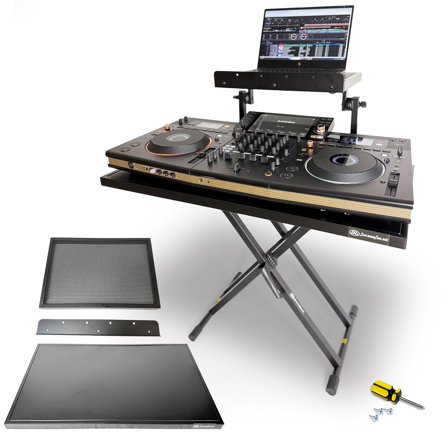 AxcessAbles Portable Two-Tier DJ Table Stand| Two Tier Piano Keyboard Stand for Sheet Music and Tablet | DJ Laptop and Controller Stand | Music Production Workstation | Booth Stand