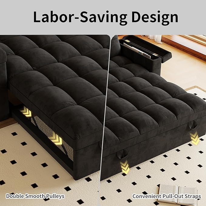 3 in 1 Convertible Sleeper Sofa, 65in Sleeper Couch