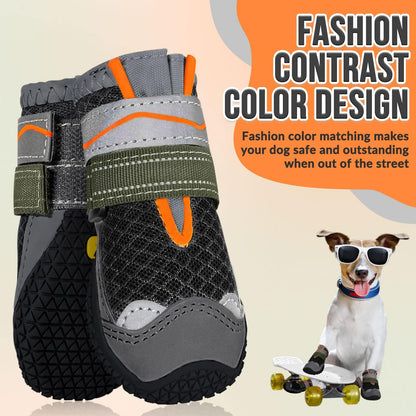 Eyein Dog Boots Paw Protector, Breathable Dog Boots for Injured Paws Waterproof, Dual Adjustable Washable Non-Slip Shoes for Walking, Reflective Dog Shoes for Small Medium Large(2pcs)