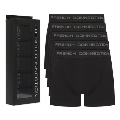 French Connection 'FC1' Mens Multipack Boxer Shorts - Cotton Stretch, 5 Pack, Soft and Breathable Underwear (Medium)
