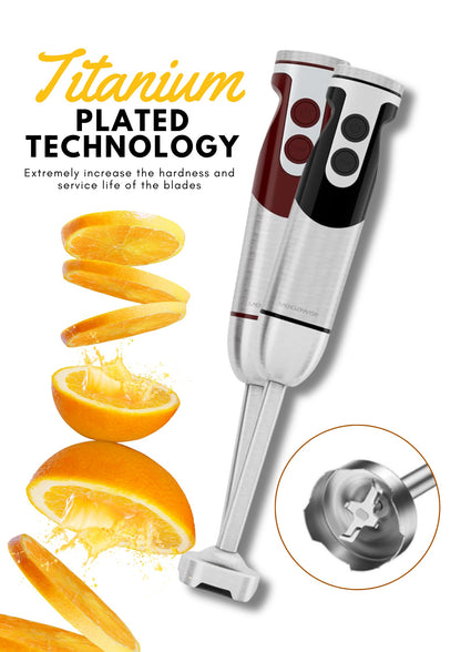 MegaWise Pro Titanium Reinforced 3-in-1 Immersion Corded Hand Blender, Powerful MOTOR with 80% Sharper Blades, 12-Speed Corded Blender, IncludingWhisk and Milk Frother (3-in 1 Red)