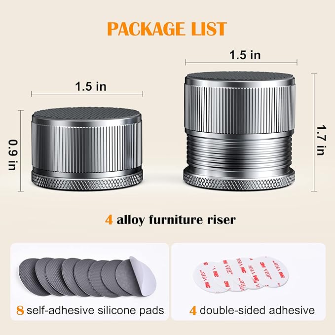 Furniture Risers 1 inch Adjustable, 4 Pack Metal Bed Risers Lift Height