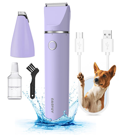 Casfuy Cordless Dog Paw Trimmer - Low Noise Dog Clippers with Double Blades USB Rechargeable Grooming Clipper for Dogs Cats and Small Pets for Trimming Hair Around Paws, Eyes, Ears, Face, Rump