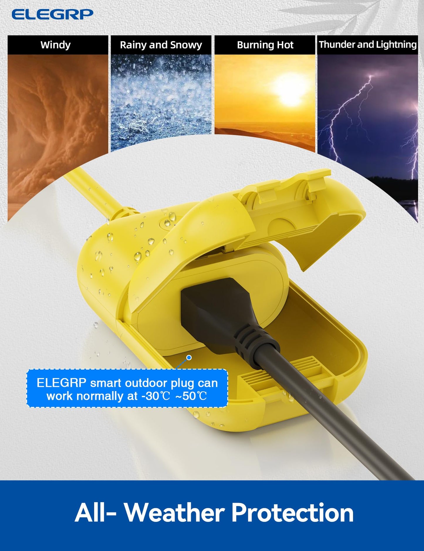 ELEGRP PQR20 Outdoor Smart Plug Waterproof IP66, WiFi Plug with 2 Individually Sockets, Compatible with Alexa & Google Assistant, Smart Outdoor Outlet for String Lights, UL Certified, 2 Pack, Black