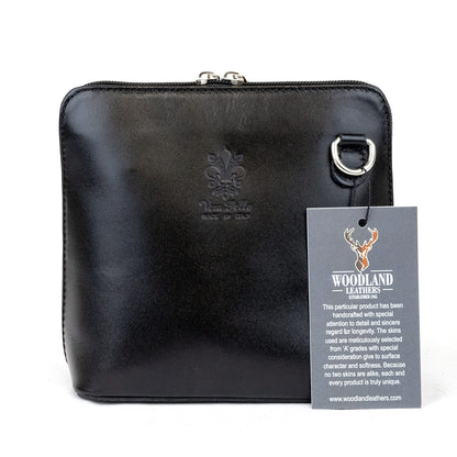 Small Vera Pelle Handbag Genuine Leather Cross Body Bag for Women Italian Mini Shoulder Bag Highquality Strap (Black)
