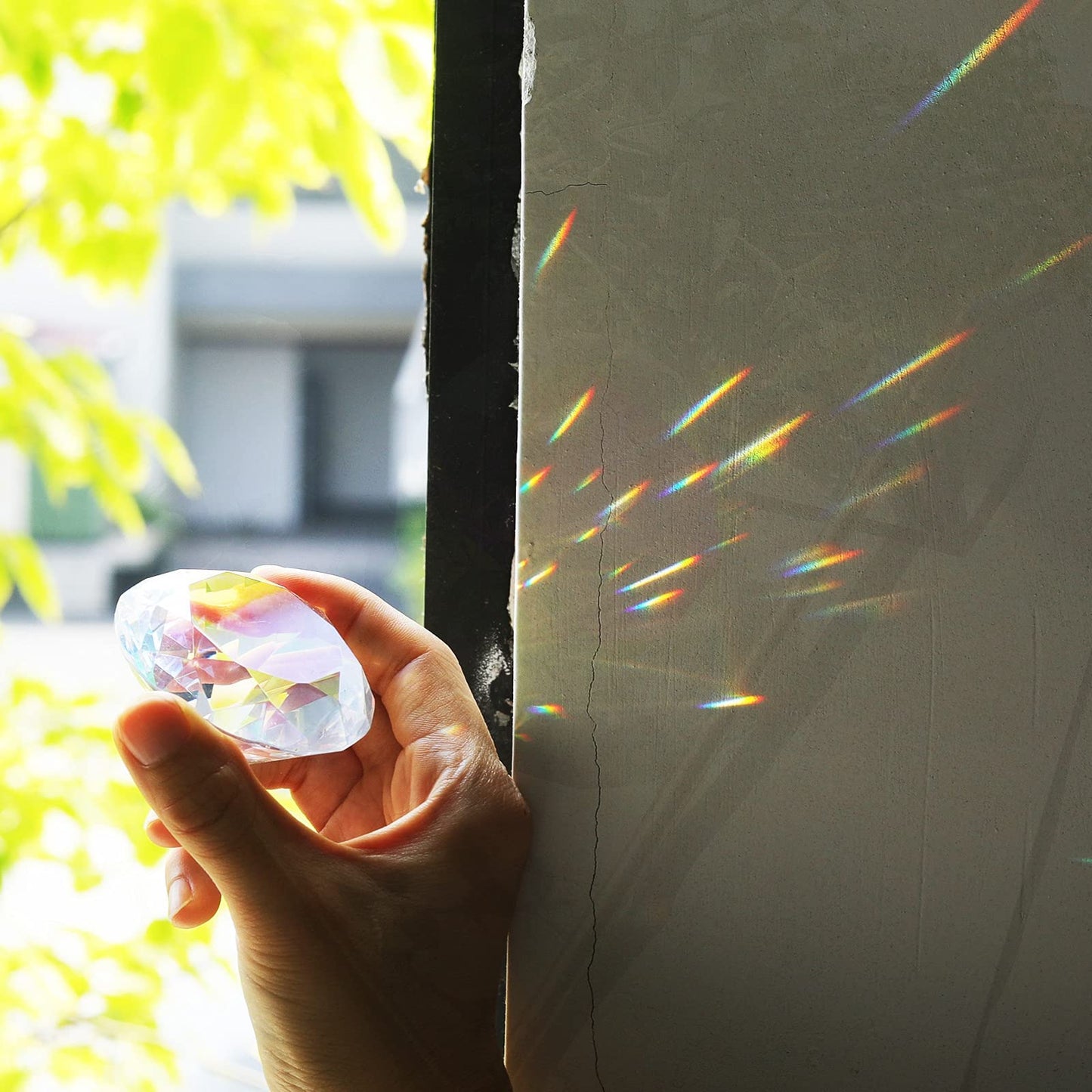 Bundle of 1pc 100mm AB-Coated Crystal Diamond Paperweight and 4pc AB Coated Crystal Diamond Suncatcher Rainbow Maker