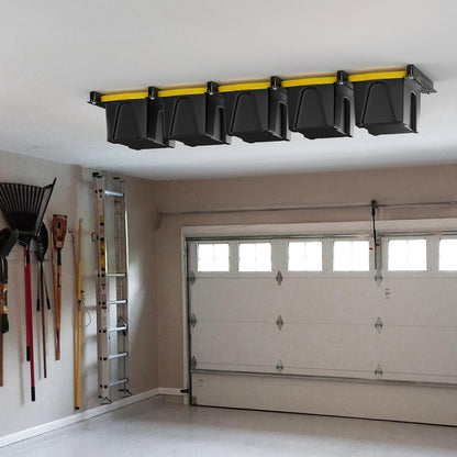 TORACK Garage Ceiling Bin Storage Rack, Adjustable Heavy Duty Overhead Tote Storage Rail System(for 5 Bins, Bins are not included)