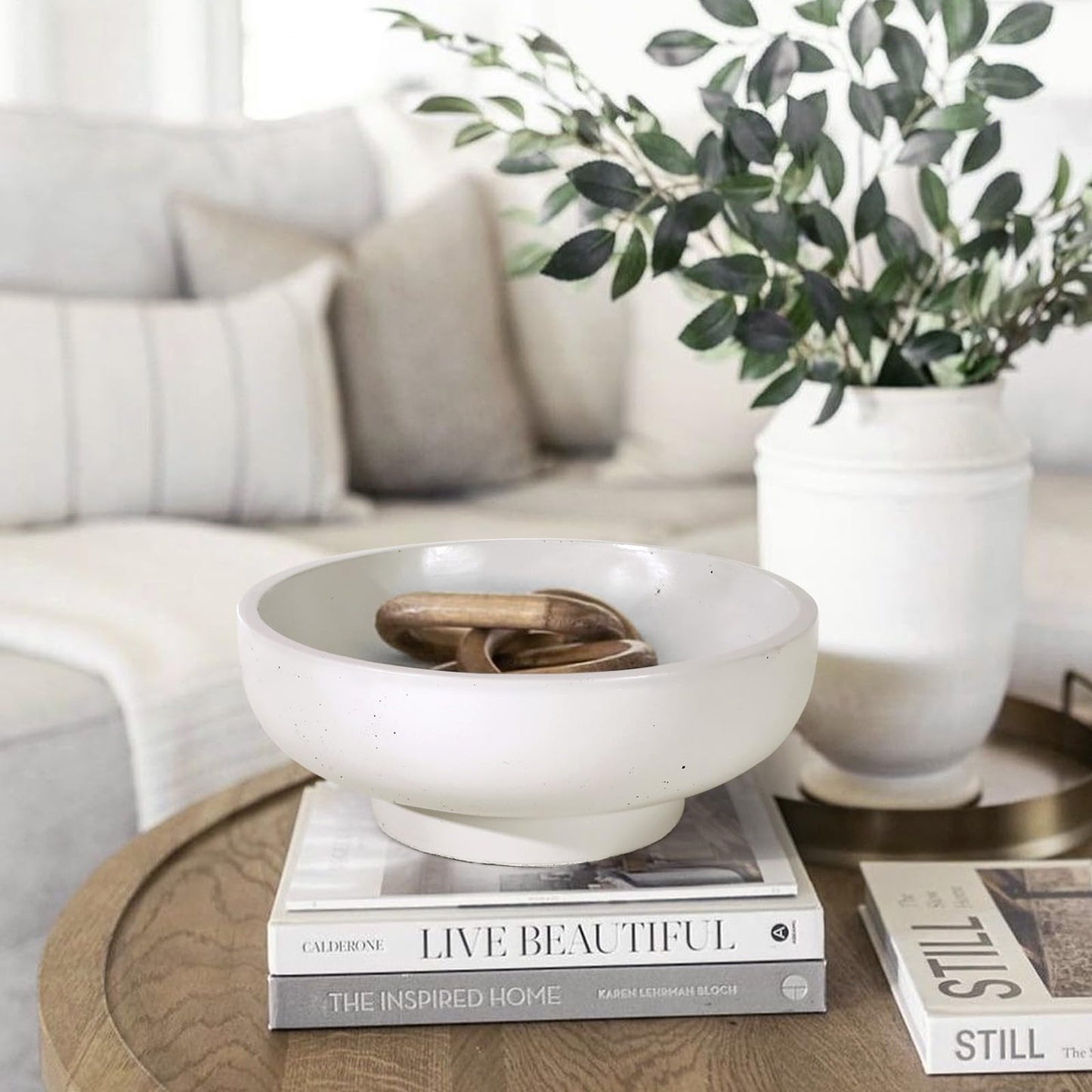 saiguomi Concrete Fruit Bowl for Kitchen & Entryway - 10.65" Large Modern Decorative Centerpiece Bowl with Non-Slip Pads, Handcrafted Solid Cement Bowl for Keys, Fruits, and Candy (LightGray)