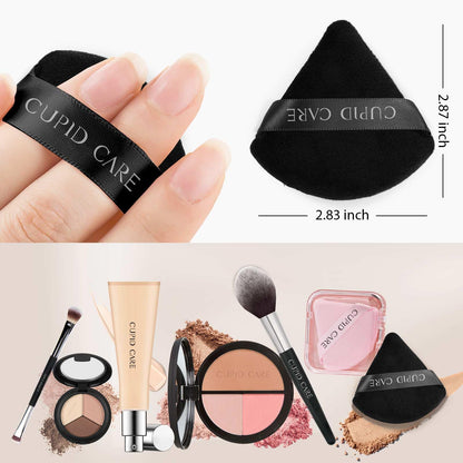 6 Pcs Triangle Powder Puff with 2 Travel Cases, Setting Powder Puffs for Face, Velour Makeup Puff for Loose Powder Body Powder, Blender Sponge Foundation Blending Sponges Beauty Tools
