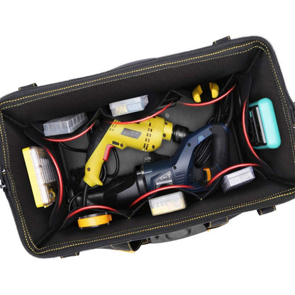 17-Inch Tool Bag Organiser, 43×17×25 cm, Muti-Purpose Wide Open Mouth Tool Storage Bag with Adjustable Shoulder Strap Tool Bag Organizer for Home DIY & Equipment Storage with Shoulder Strap