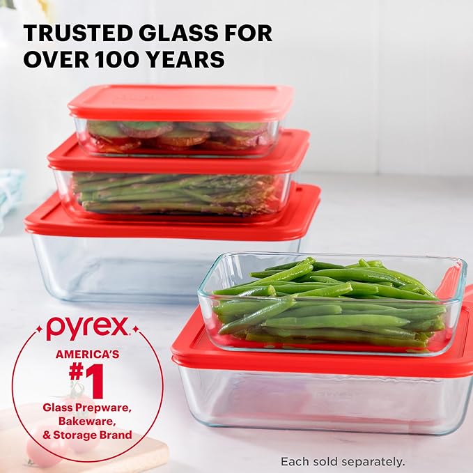 Pyrex Simply Store Glass Food Storage Container, Snug Fit Non-Toxic Plastic