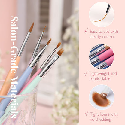 Beetles Nail Art Brushes 8pcs – Crystal Nail Art Tools 5pcs Double-headed Nails Dotting Tool, 3pcs Striping Liner Brushes for Nails with Pearls Bowknot Stickers, DIY Home Salon Manicure Design Tools