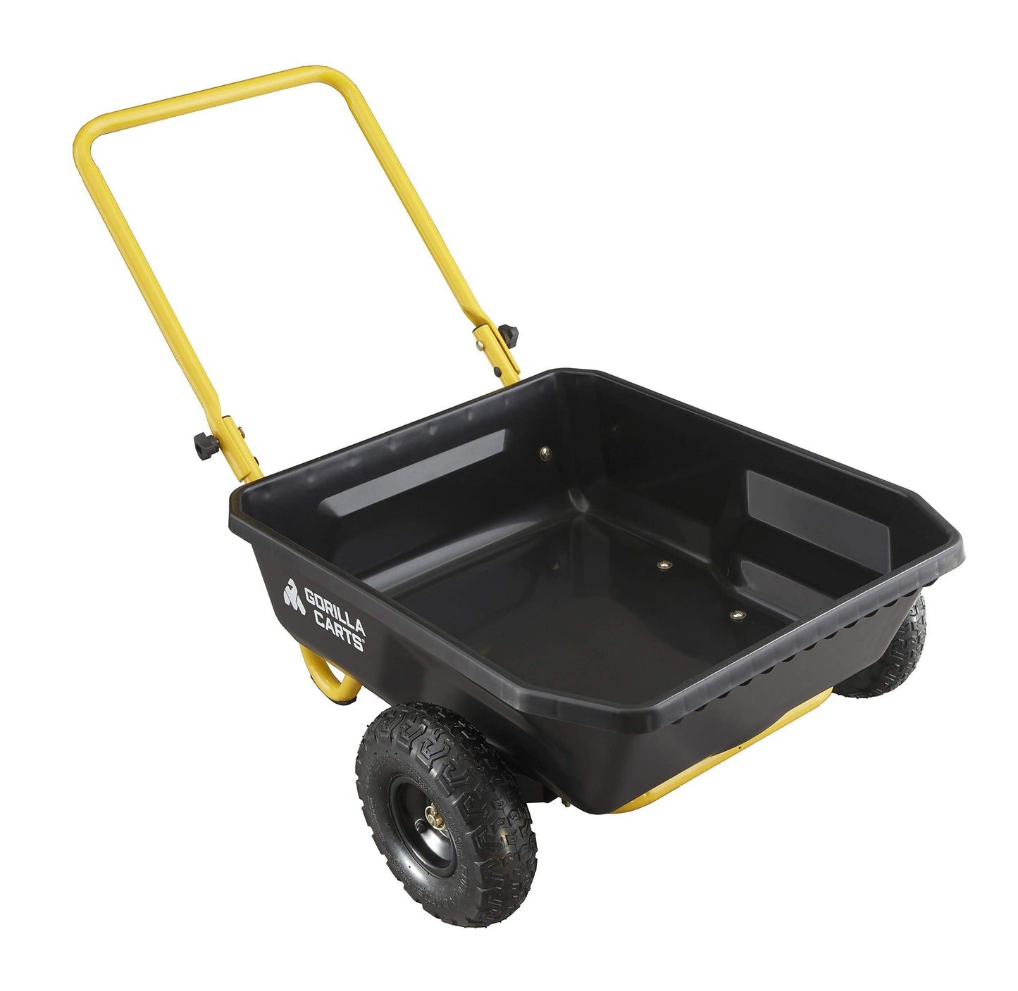 Gorilla Carts GCR-4 4 Cu. Ft Poly Yard Cart, 300-pound Capacity, Garden Cart with 30in x 24in impact-resistant poly bed and 10in pneumatic tires, Black/Yellow
