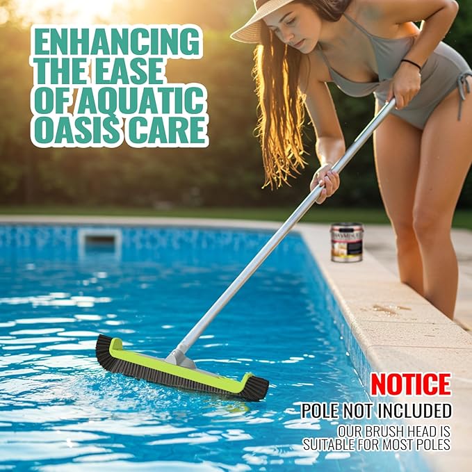 18" Pool Brush Head for Cleaning Swimming Pool Walls, Curved Ends