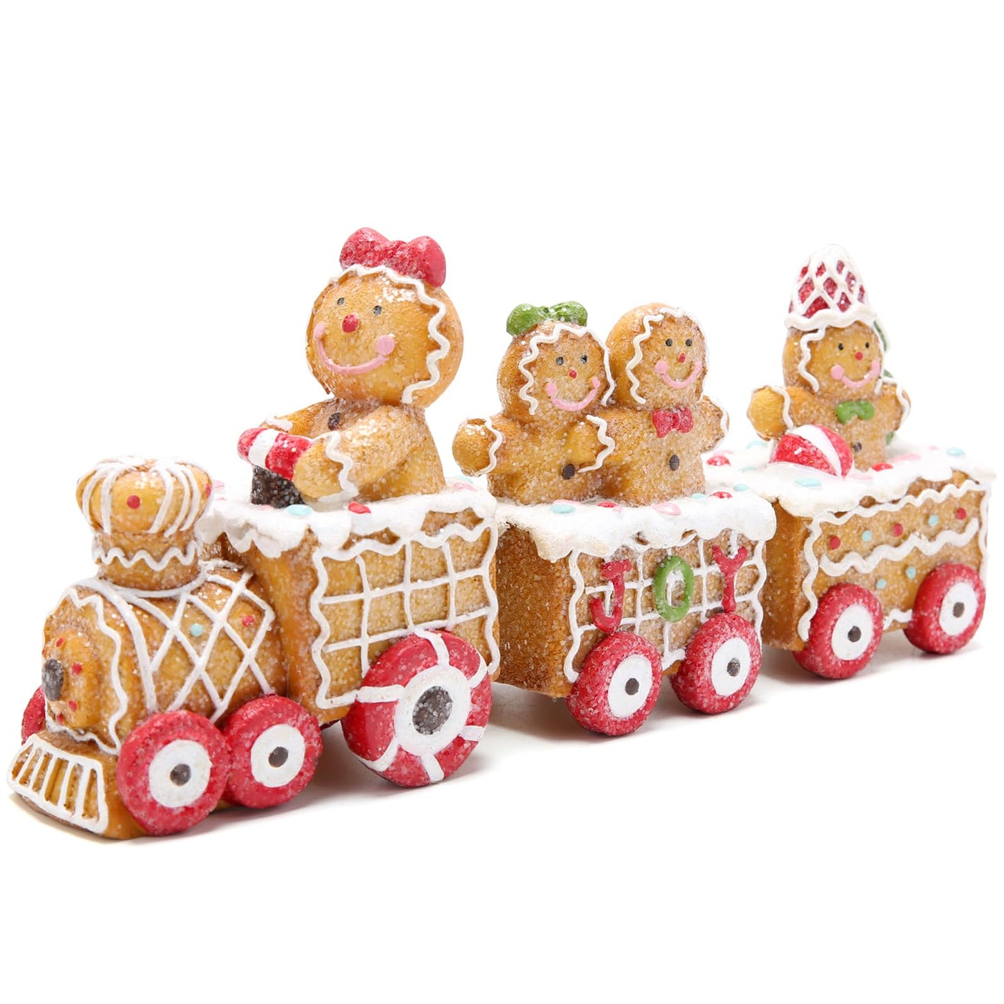 Hodao 9.25” Length Christmas Gingerbread Man Train Decorations Xmas Train Figurines Winter Decor Handmade Polyresin Gingerbread Man Figurine for Xmas Decor Gift - Christmas Party Home Decor