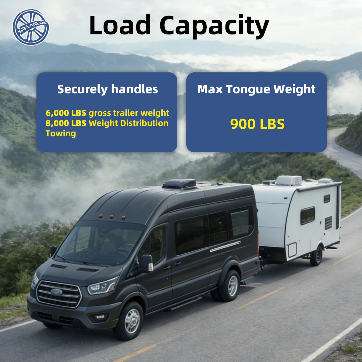 Paanlok Class 3 Trailer Hitch for 2015-2025 Ford Transit 150/250 & 2015-2024 Transit 350, 2022-2024 E-Transit | 8,000LBS Weight Distribution, Bolt-On 2 Inch Receiver, Heavy Duty Carbon Steel