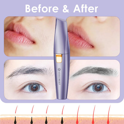 VG VOGCREST Eyebrow & Facial Trimmer: 2 in1 Rechargeable Facial Hair Removal & Eyebrow Shaver - Body Razor with Built-in LED Light (Rose Gold)