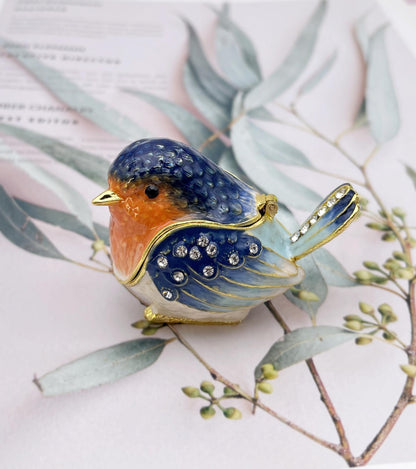 Robin Bird Jewelry Trinket Boxes Hinged Ring Box.Collectible Bird Figurines Home Decor Gifts for Women.Necklace Rings Earrings Organizer.