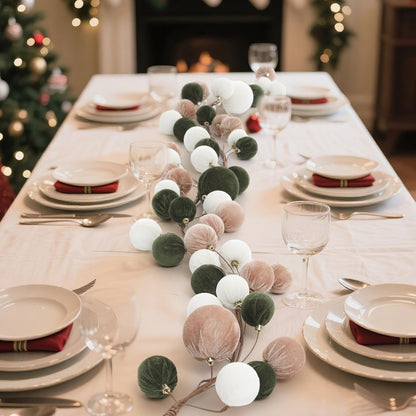 Simgoing 6 ft Christmas Ball Ornament Garland Christmas Bauble Hanging Ornament Neutral Velvet Bulb Ball Garland for Xmas Tree Table Mantel Staircase Indoor Outdoor Decor(White, Brown, Green)