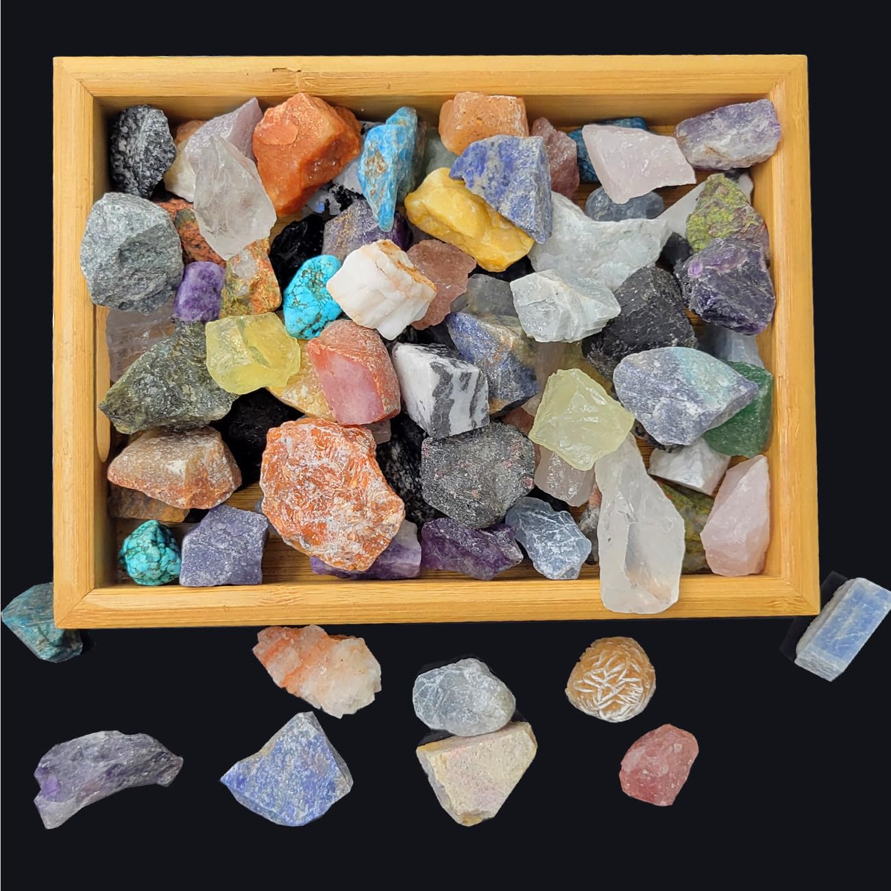3lb Bulk Mini Rocks and Mineral Assortment Set Natural Rocks for Tumbling,24+Kinds Bulk Gemstone Raw Crystals Rough Stones for Polishing Wicca & Reiki Crystal Healing (3lb)