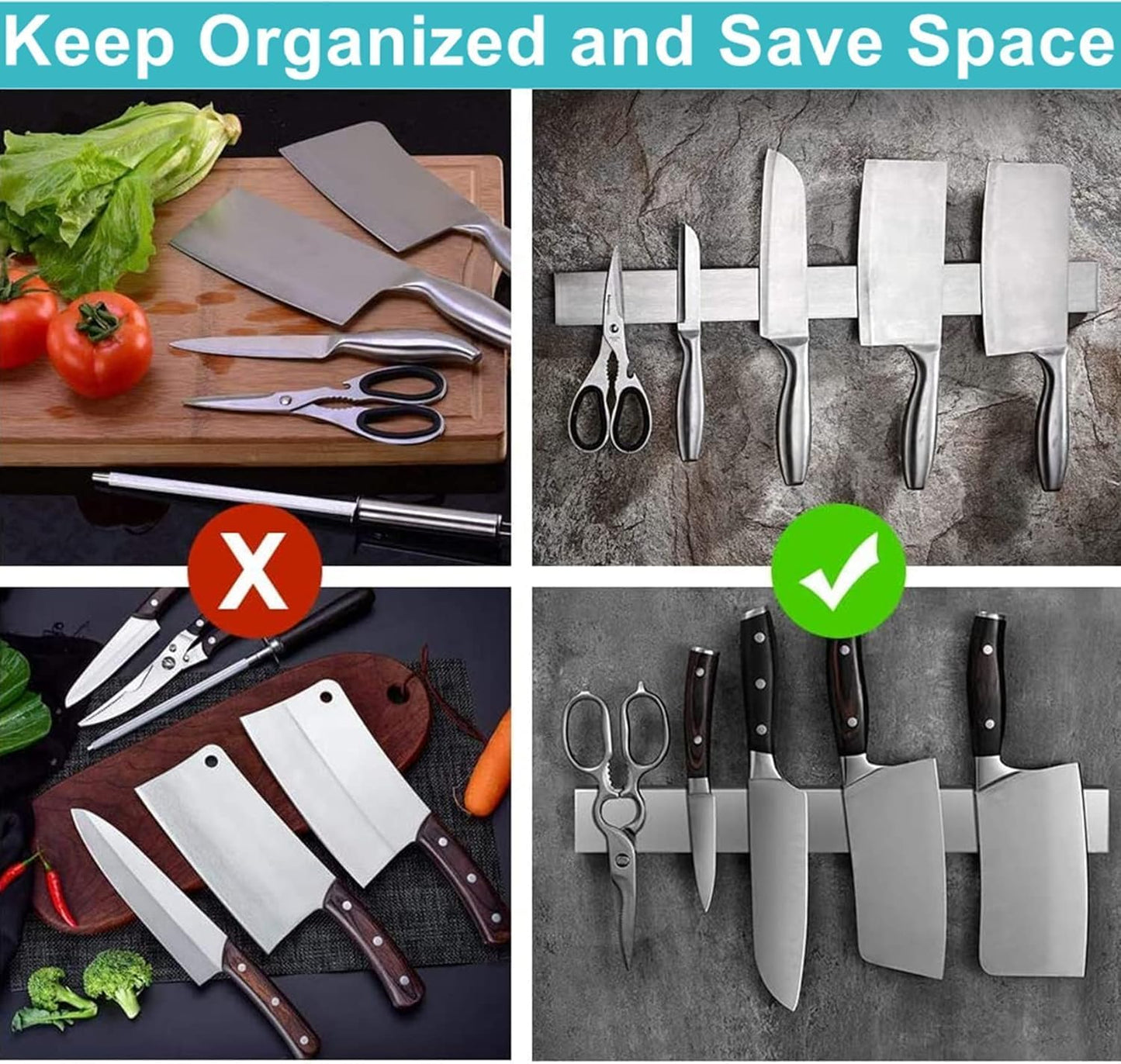 Knife Magnetic Strip, Magnetic Knife Holder for Wall Mount Fridge Refrigerator Knives Magnet Bar Tool Rack RV Kitchen Utensil Holder Metal Kitchen Tool Holder Knives Block RV Accessories 12 Inch