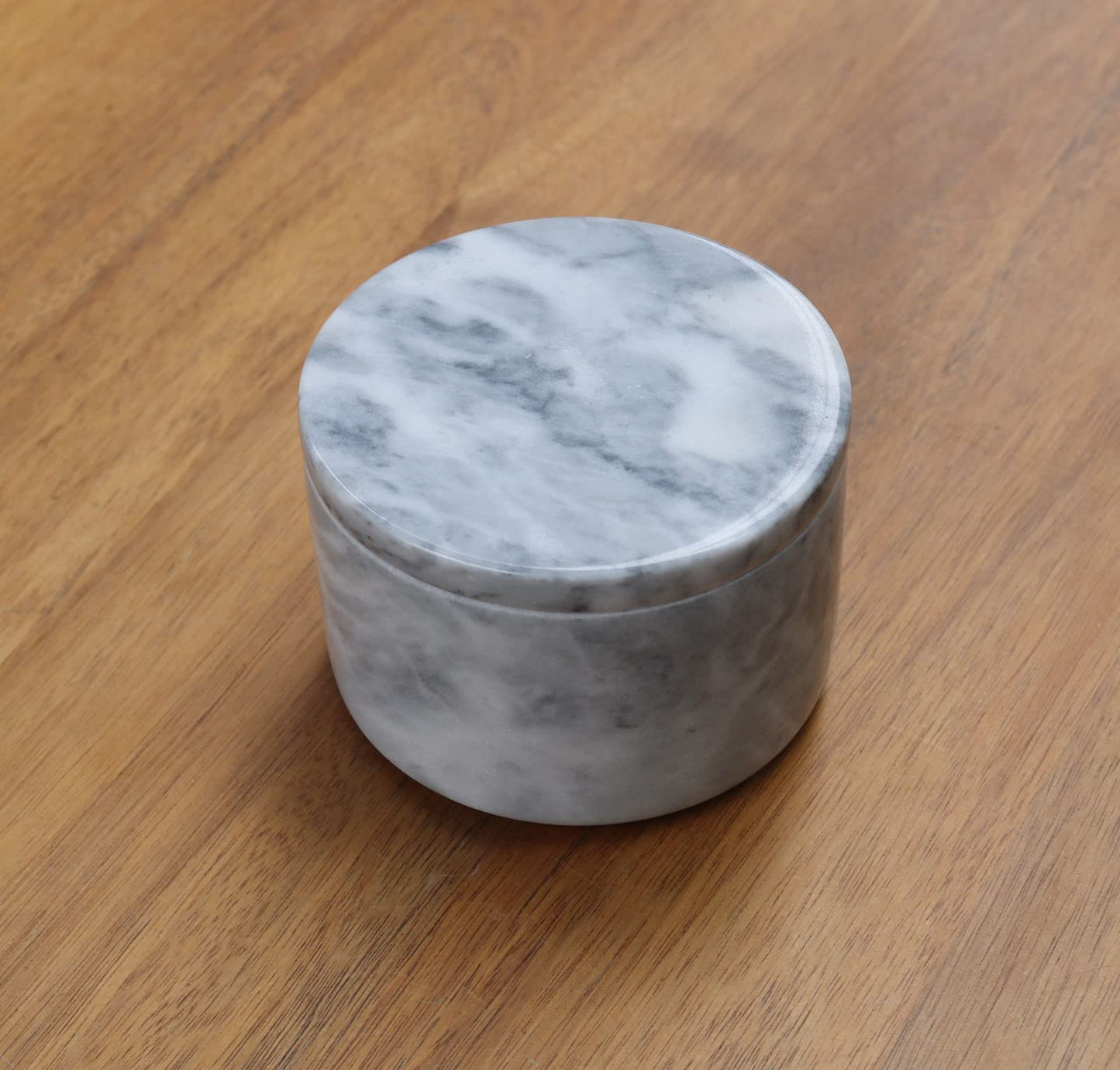 HillSpring Marble Salt Cellar with Lid and Wooden Spoon, 4" Handcrafted Spice Pepper Herbs Box