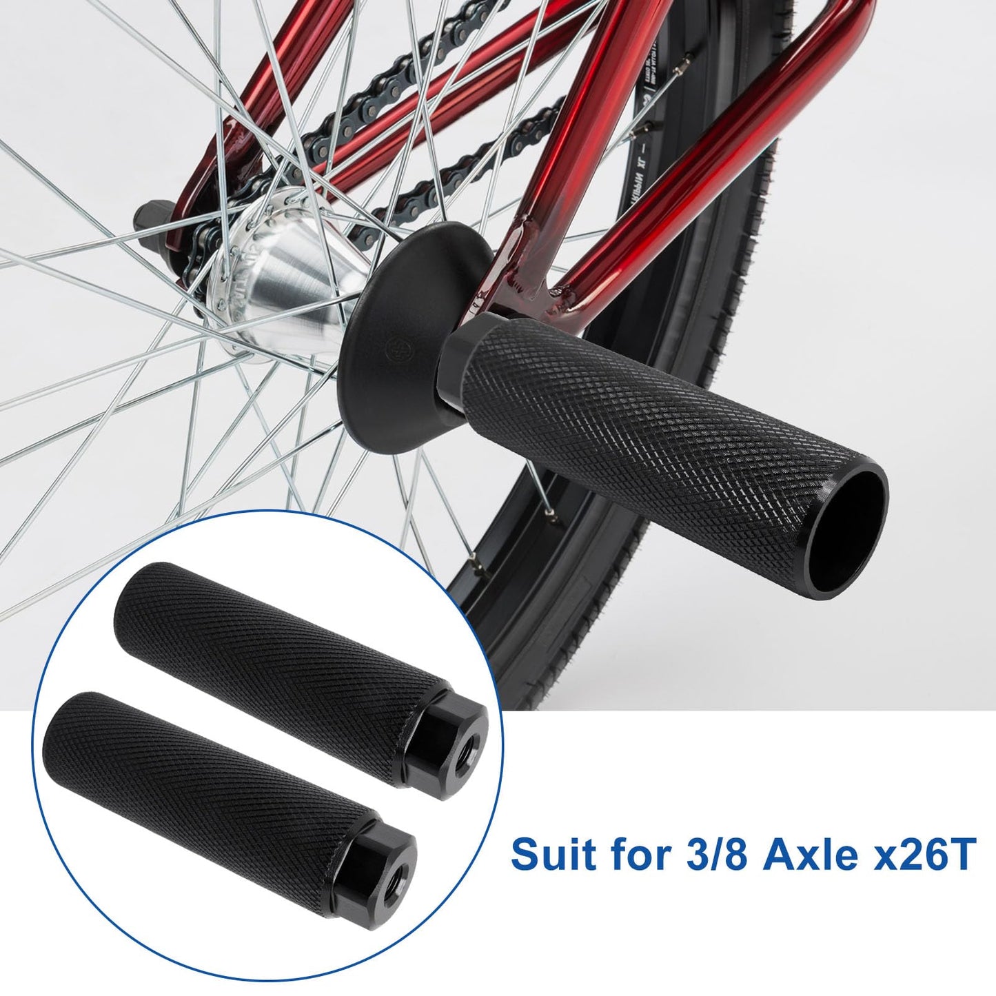SWZHAI Bike Pegs for 3/8 inch Axles 2 Pairs, Aluminum Alloy Anti-Skid Lead Foot Bicycle Pegs BMX Pegs for Mountain Bike Cycling Rear Stunt Pegs Black