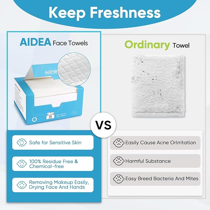 AIDEA XL Face Towels Disposable-200Ct, Clean Facial Cloths, Facial Cleansing