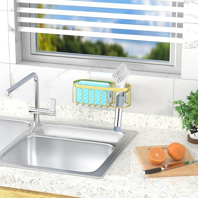 Yazoni 2-in-1 Sponge Holder for Kitchen Sink, Sink Caddy Kitchen Sink Organizer
