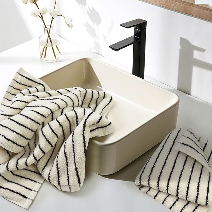 Jacquotha Black and White Striped Hand Towels