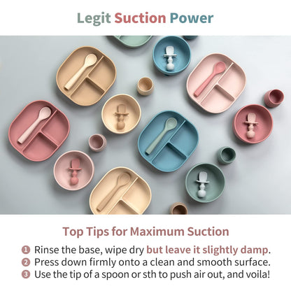 SAMiGO Silicone Baby Feeding Set, Baby Led Weaning Supplies, Suction Bowl Plate Bib Cup Self Feeding Spoons, Solid Food Eating Essentials, First Stage Utensils, 6+ Months