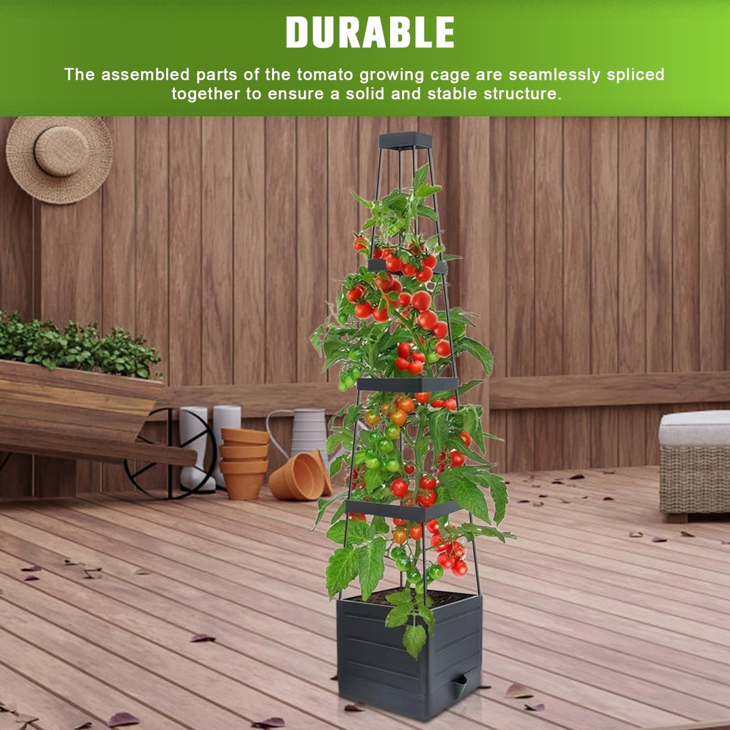 Raised Garden Bed with Trellis - Self-Watering Planter Box for Tomatoes, Vegetables & Flowers, Weather-Resistant for Patio & Greenhouse