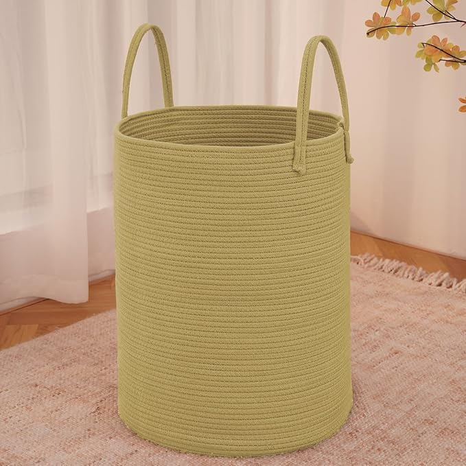 Large Woven Laundry Basket Hamper, 80L Cotton Rope Storage Bin