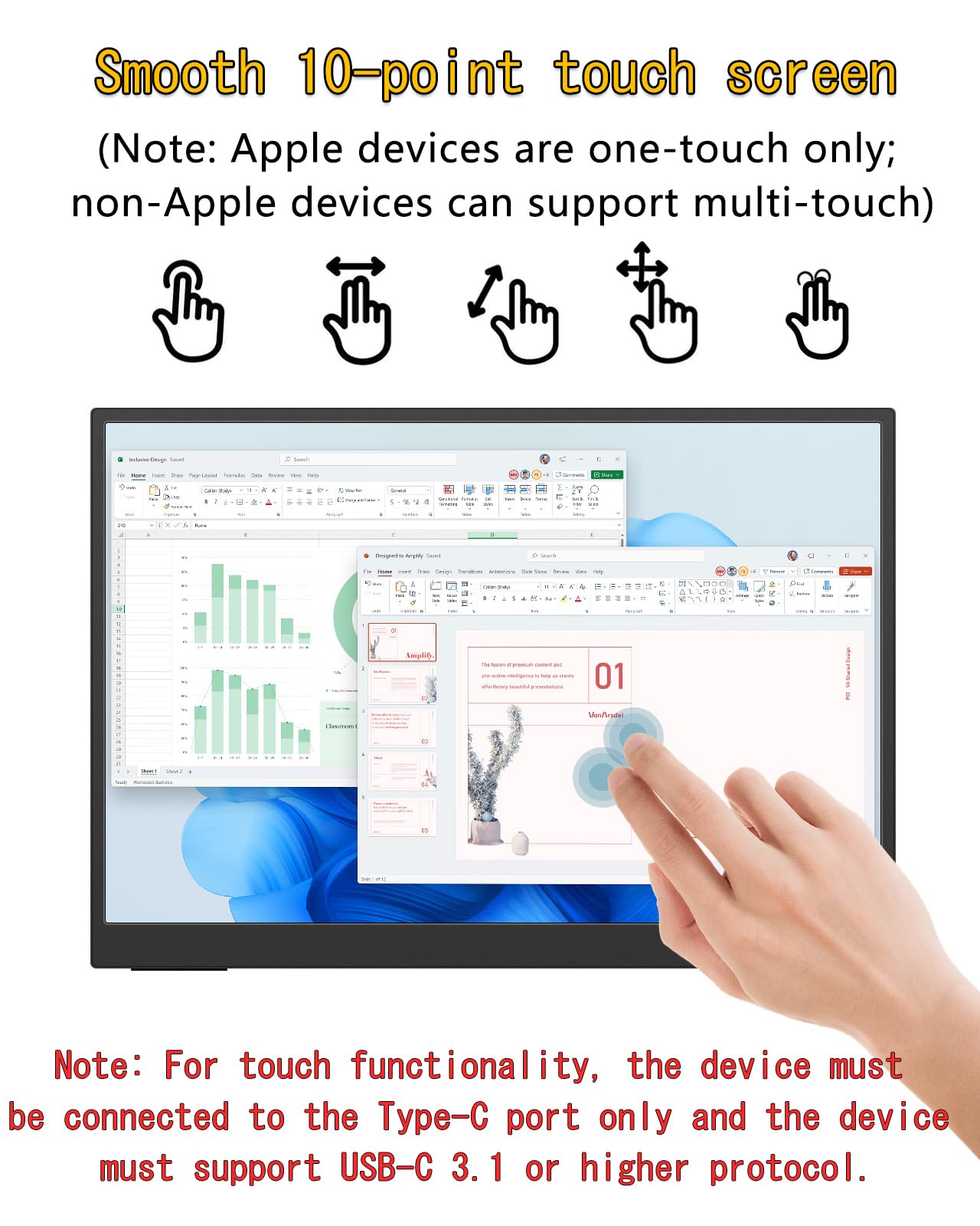 Portable Monitor Touchscreen, 15.6''Laptop Screen Extender, FHD IPS Touch Screen, Travel Monitor with Kickstand & Speaker, HDMI USB C External Monitors for Laptop Phone Computer Xbox Switch