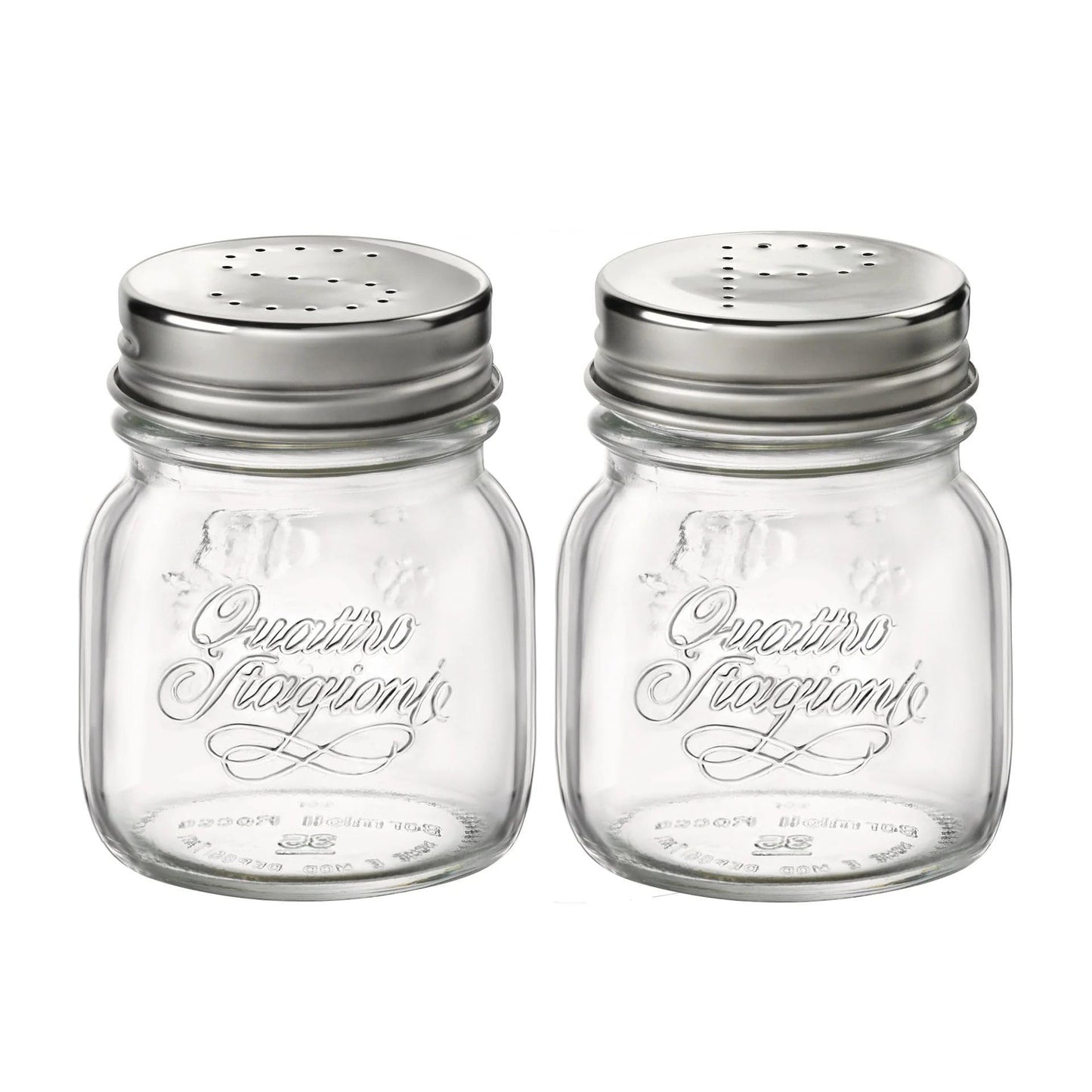 Bormioli Rocco 357760CBD021990 Quattro Stagioni Jar with Salt & Pepper Stainless Lid - Sleeve of 2, 5 oz, Clear