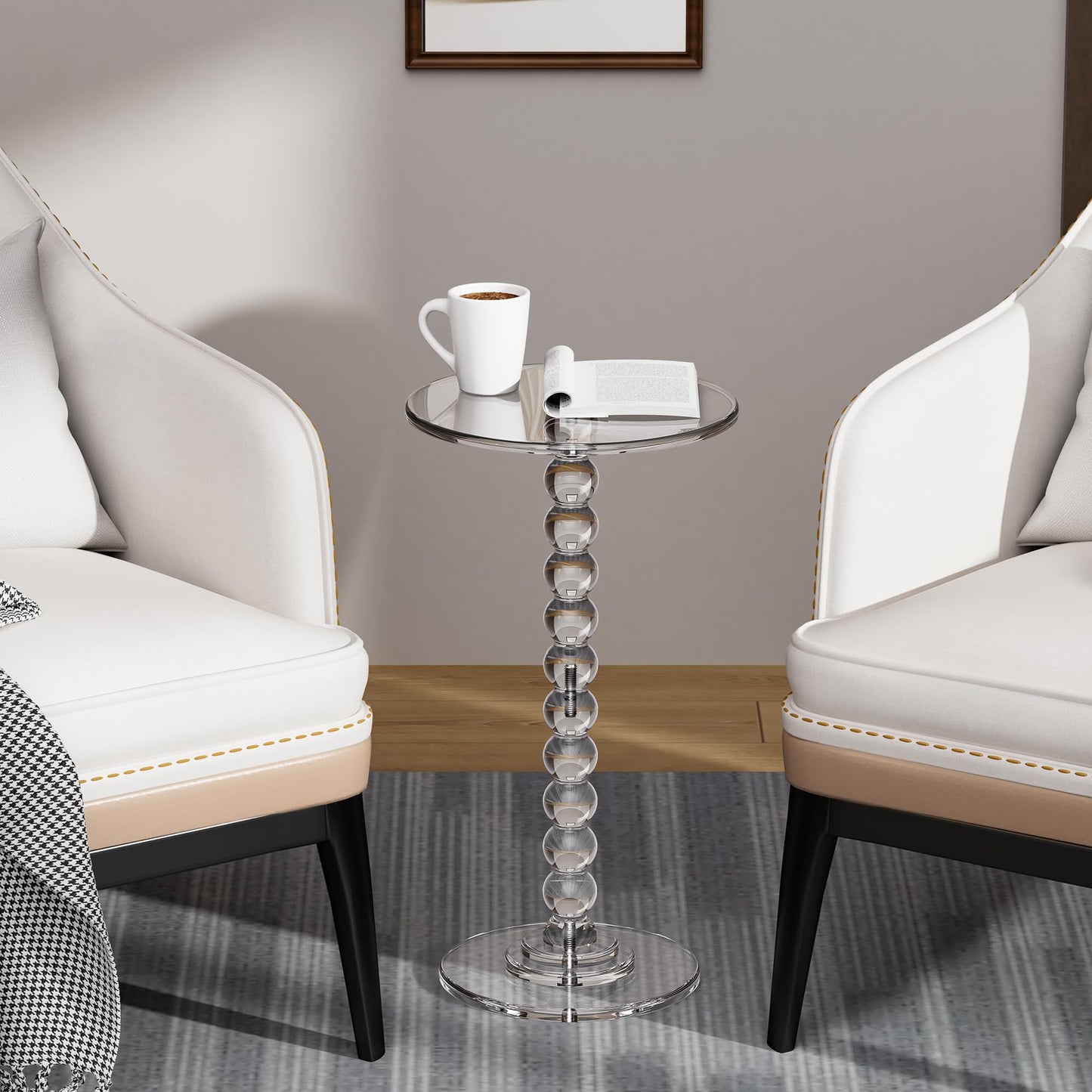 Dewrhiixe Acrylic Side Table, End Table Round Top with Solid Post for Living Room, Bedroom, Balcony, Easy Assembly (Clear) (Pedestal, Clear)