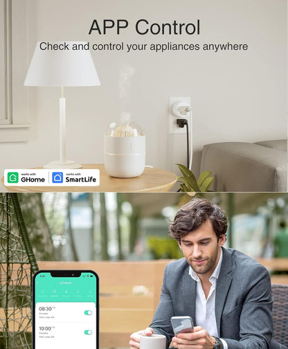 GHome Smart Mini Plug Compatible with Alexa and Google Home, WiFi Outlet Socket Remote Control with Timer Function, Only Supports 2.4GHz Network, No Hub Required, ETL FCC Listed (4 Pack), White
