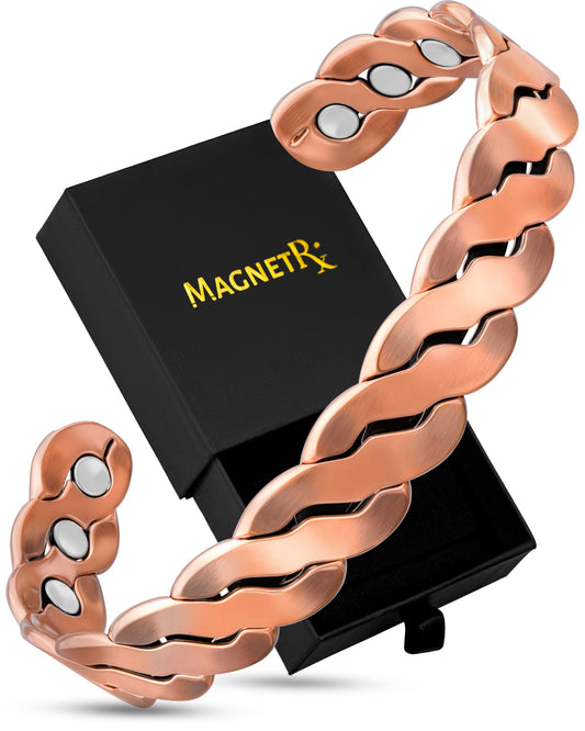 MagnetRX Copper Magnetic Bracelets – Effective Pure Copper Bracelet for Men and Women – Adjustable Cuff Bangles (Twisted Copper)