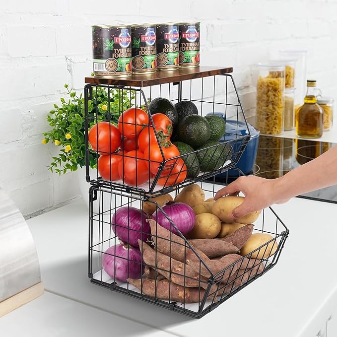 2 Tier Stackable Wall Mounted Hanging Basket, Fruit Basket
