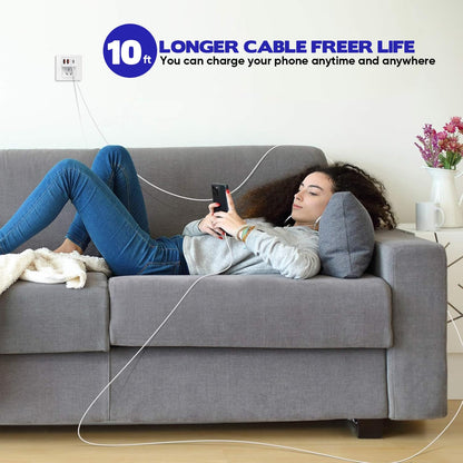 10FT iPhone 17 16 15 Pro Charger,2Pack 10Foot USB C to C Woven Cable Cord 40W USB C Apple Charger 4 Port PD&AC Charge Block Fast Charging for iPhone 17 Air/17 16 15 Pro Max/16e/16 Plus/15/15 Pro/iPad