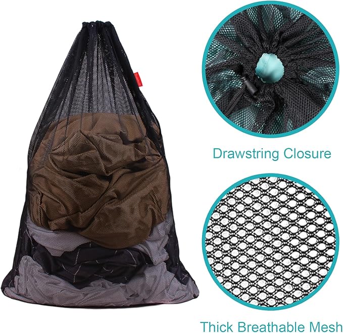 2 Pack Mesh Laundry Bags, 24 x 36 Inches Heavy Duty Drawstring Bag, Travel and